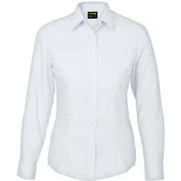 White Basic Poly Cotton Blouse Long Sleeve Ladies